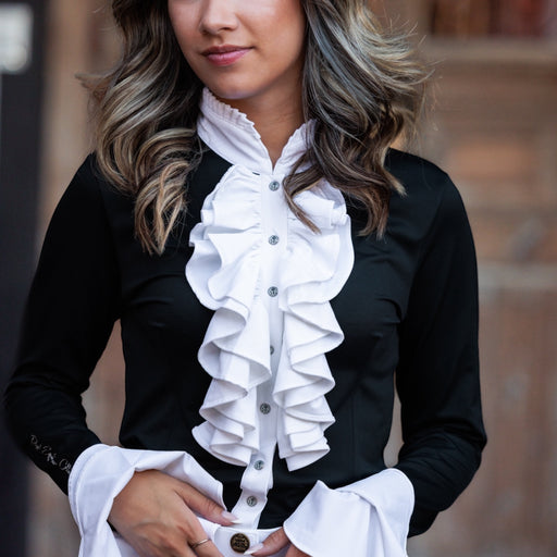 Royal Equestrian Camicia Brenda da competizione a manica lunga con volant bianco