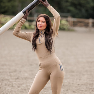 Royal Equestrian Training Shirt La Formation Logo Stripe Zip Beige