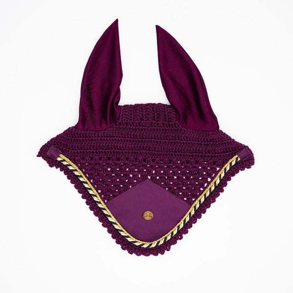 Królewska czapka jeździecka Premium Ear Bonnet, fioletowo-czarna, pełna