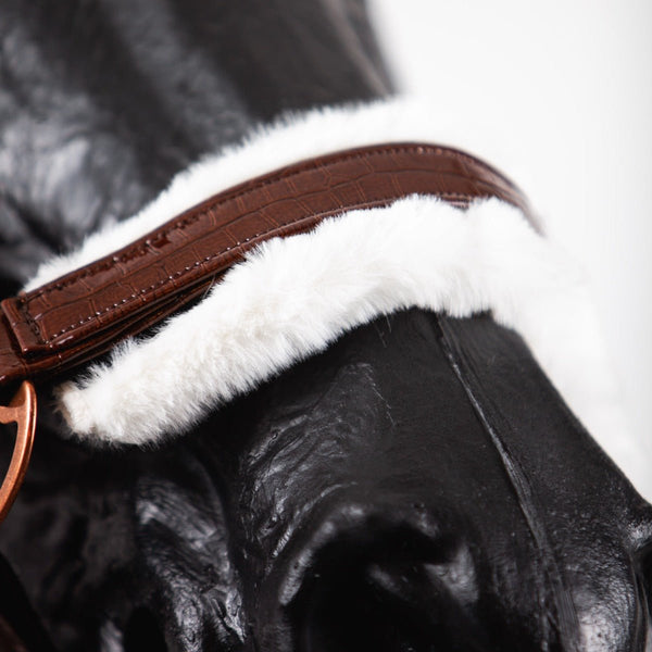 Royal Equestrian z ekologicznym futerkiem kantar Croco Chocolate Full