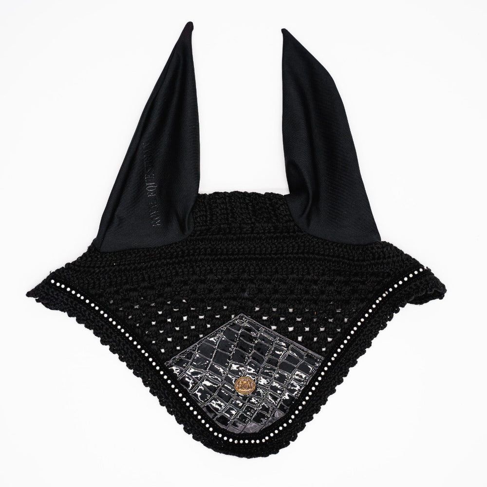 Royal Equestrian Premium öronmössa Croco Black Crystal Full