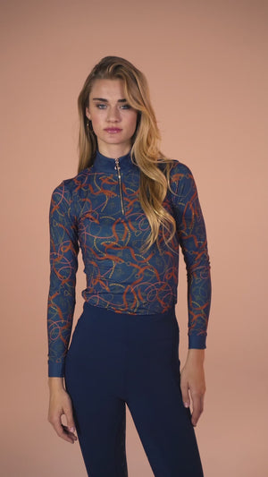 Royal Equestrian Base Layer Cavallo Le Pouvoir Sport UV-skyddande ridtröja, marinblå